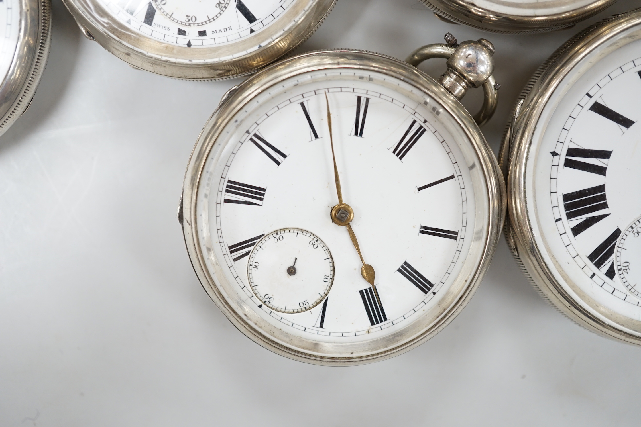 Ten assorted silver or white metal pocket watches including W. Turner and Improved Patent(2).